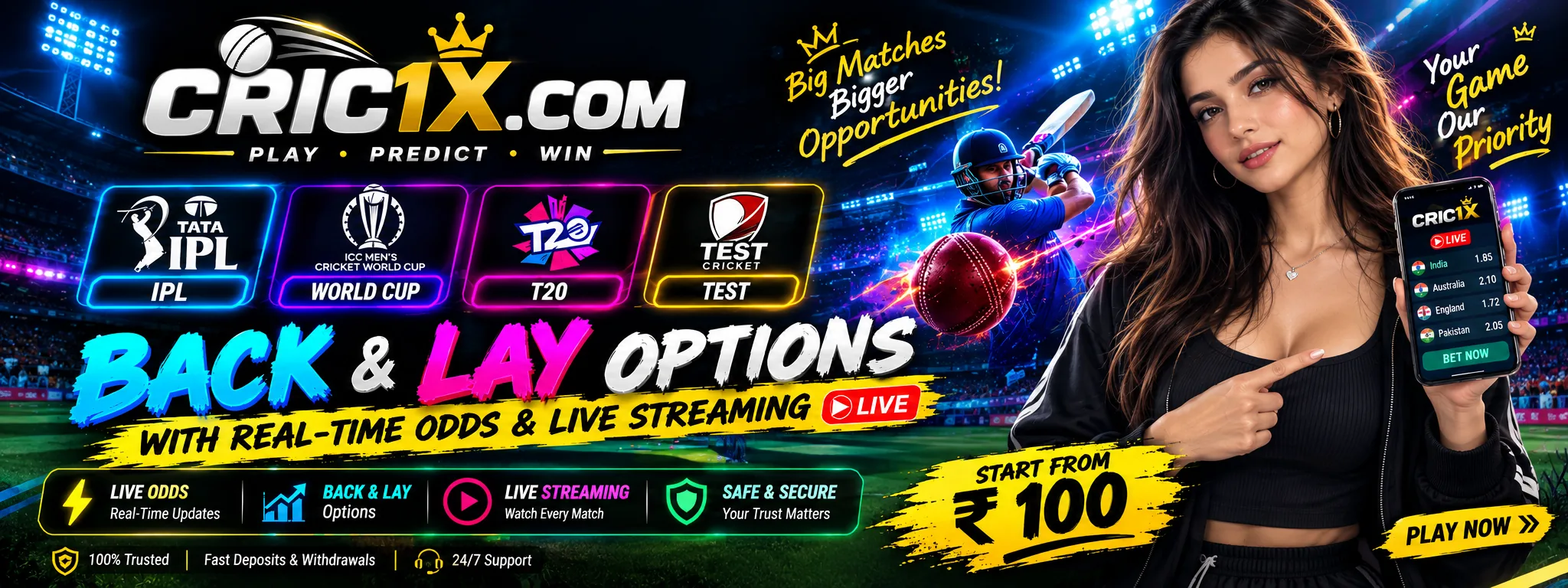 Online Cricket ID & Betting ID Provider in India 2026 — IPL, T20, ODI, Test on Cric1x